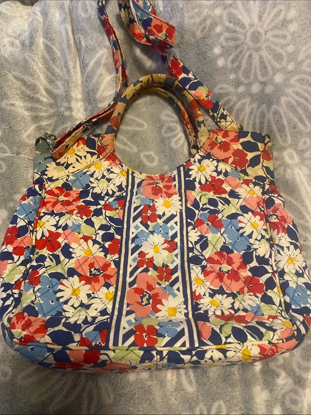 Floral Quilted Tote Bag - Blue Multicolor